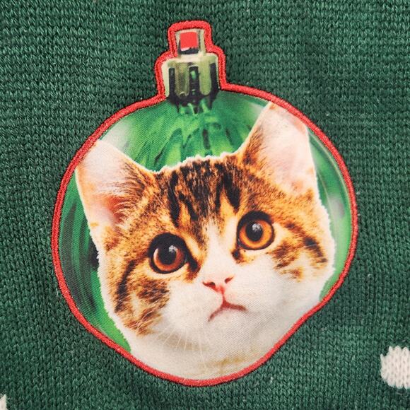 Party Sweater Dec 25 Ugly Christmas Sweater Unisex L Green/Red Cat Ornaments - Picture 6 of 15